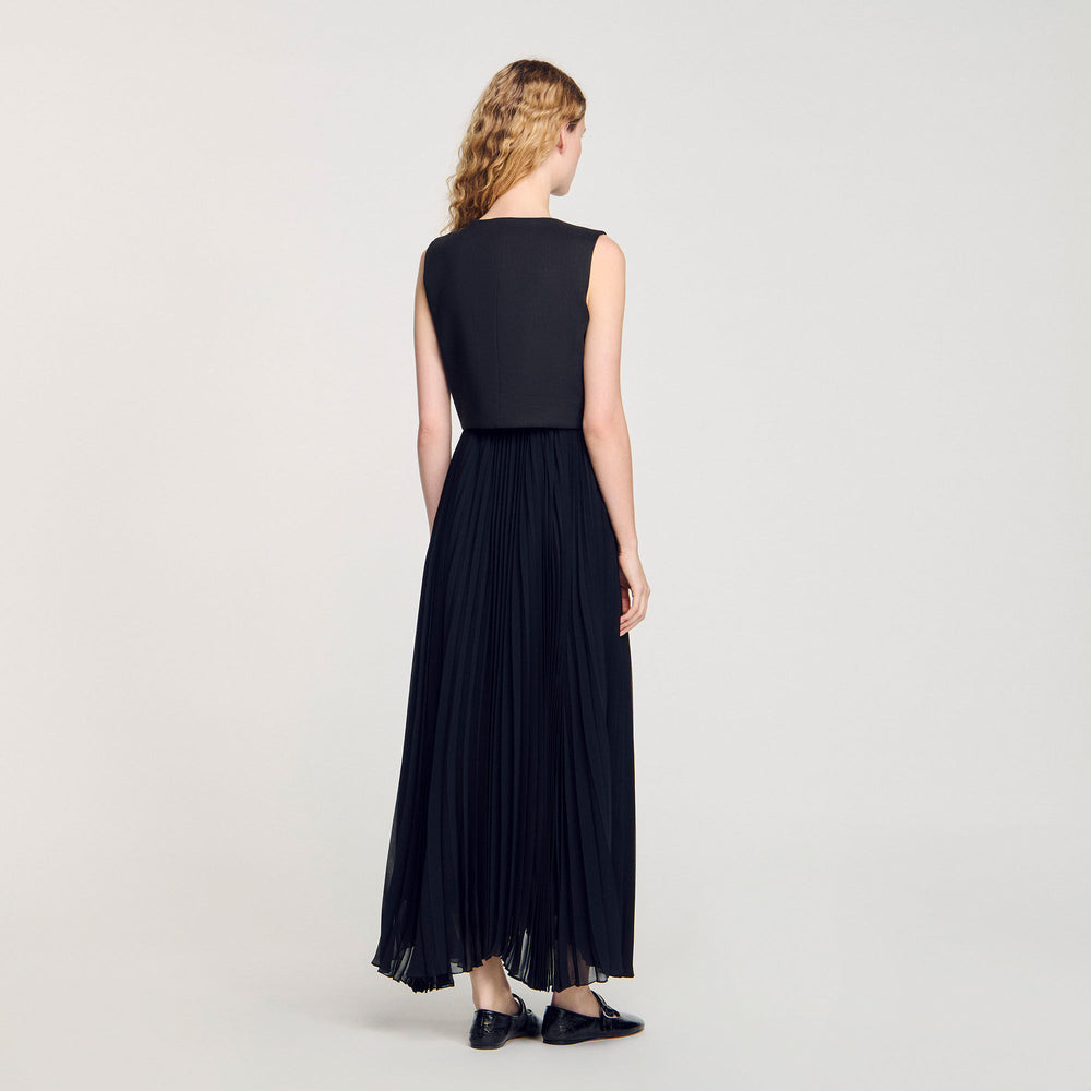 Pleated maxi dress Black Sandro Women