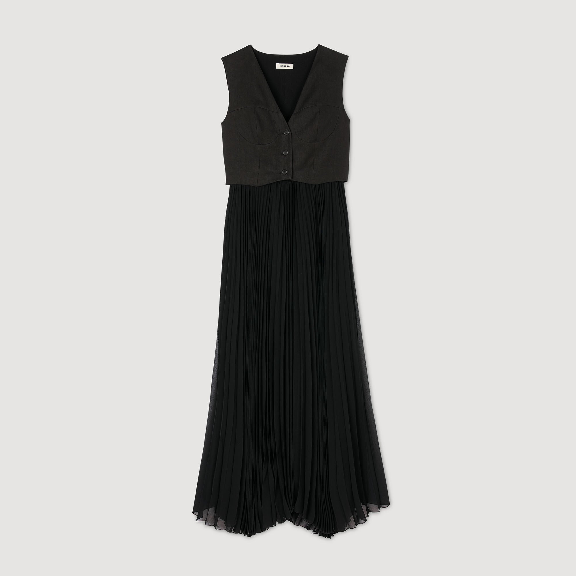 Pleated maxi dress Black Sandro Women