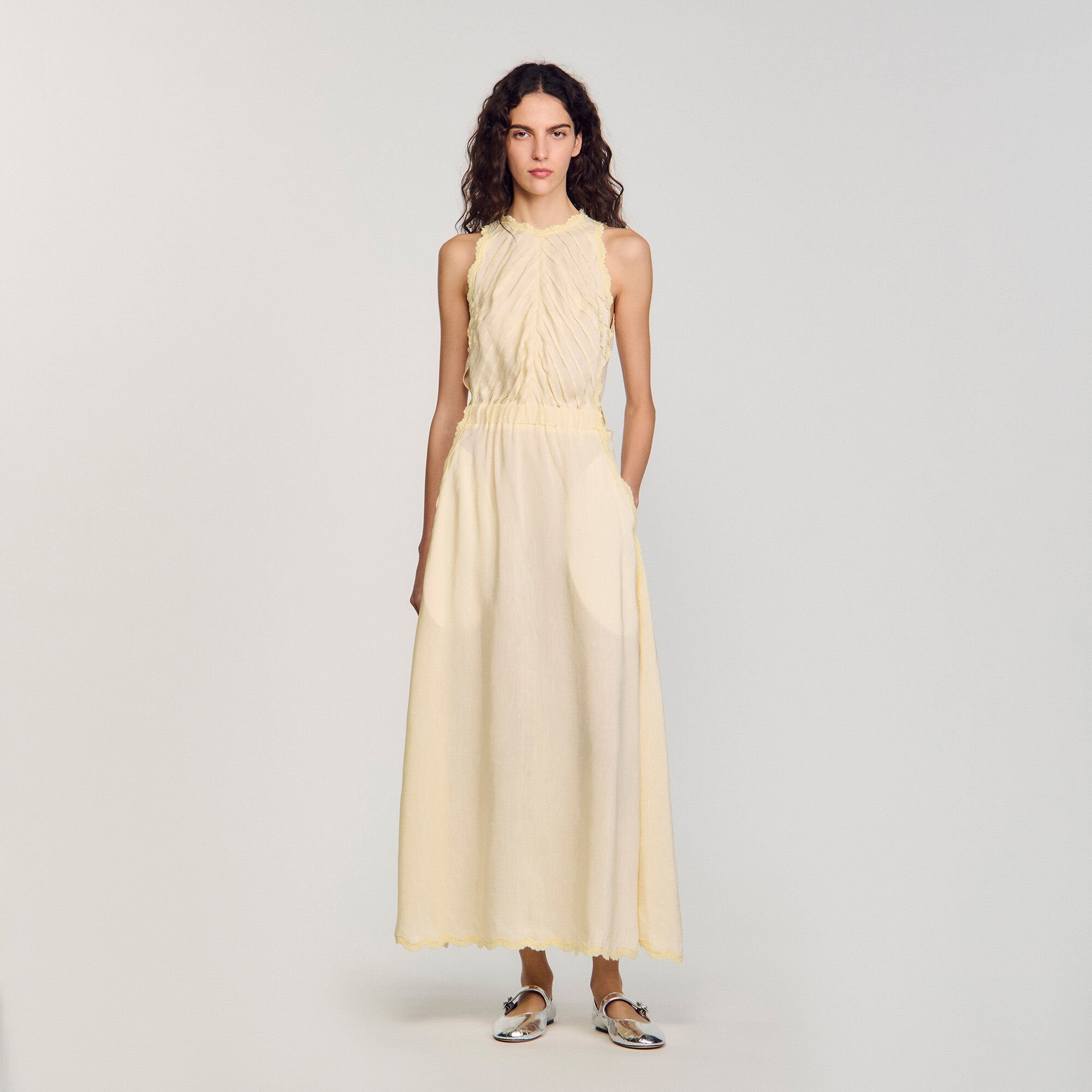 Maxi dress with lace details Light Yellow Sandro Women