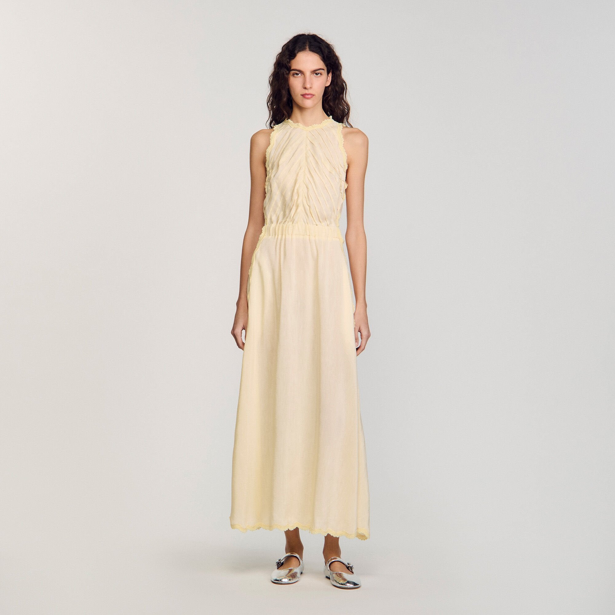Maxi dress with lace details Light Yellow Sandro Women