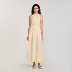 Maxi dress with lace details Light Yellow Sandro Women