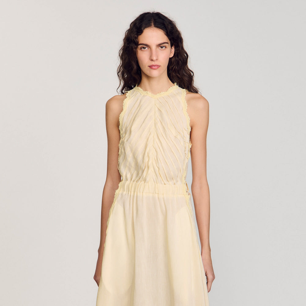 Maxi dress with lace details Light Yellow Sandro Women