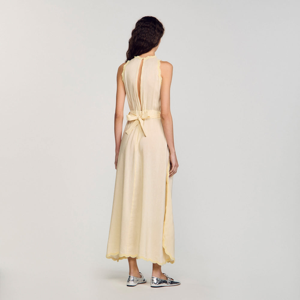 Maxi dress with lace details Light Yellow Sandro Women