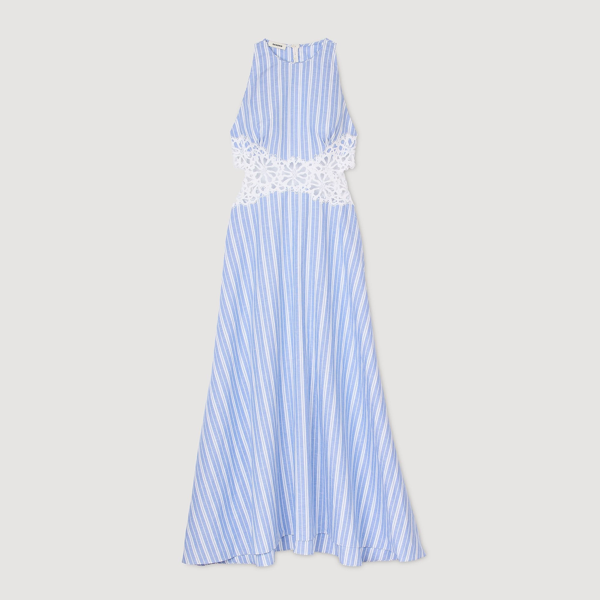 Striped maxi dress with lace Blu / White Sandro Women