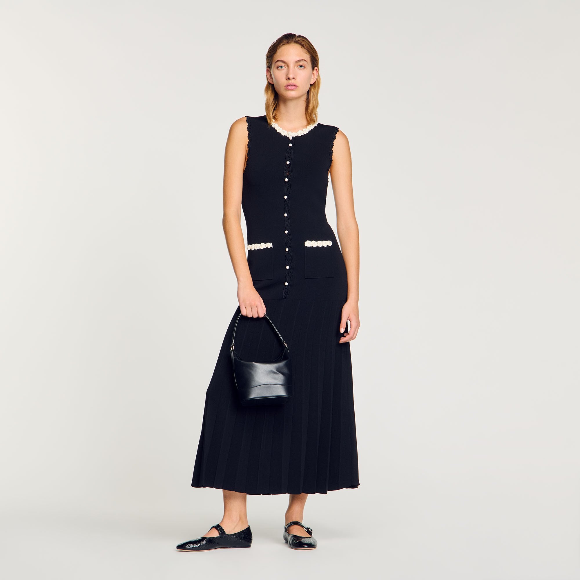 Maxi dress with crochet detailing Black Sandro Women