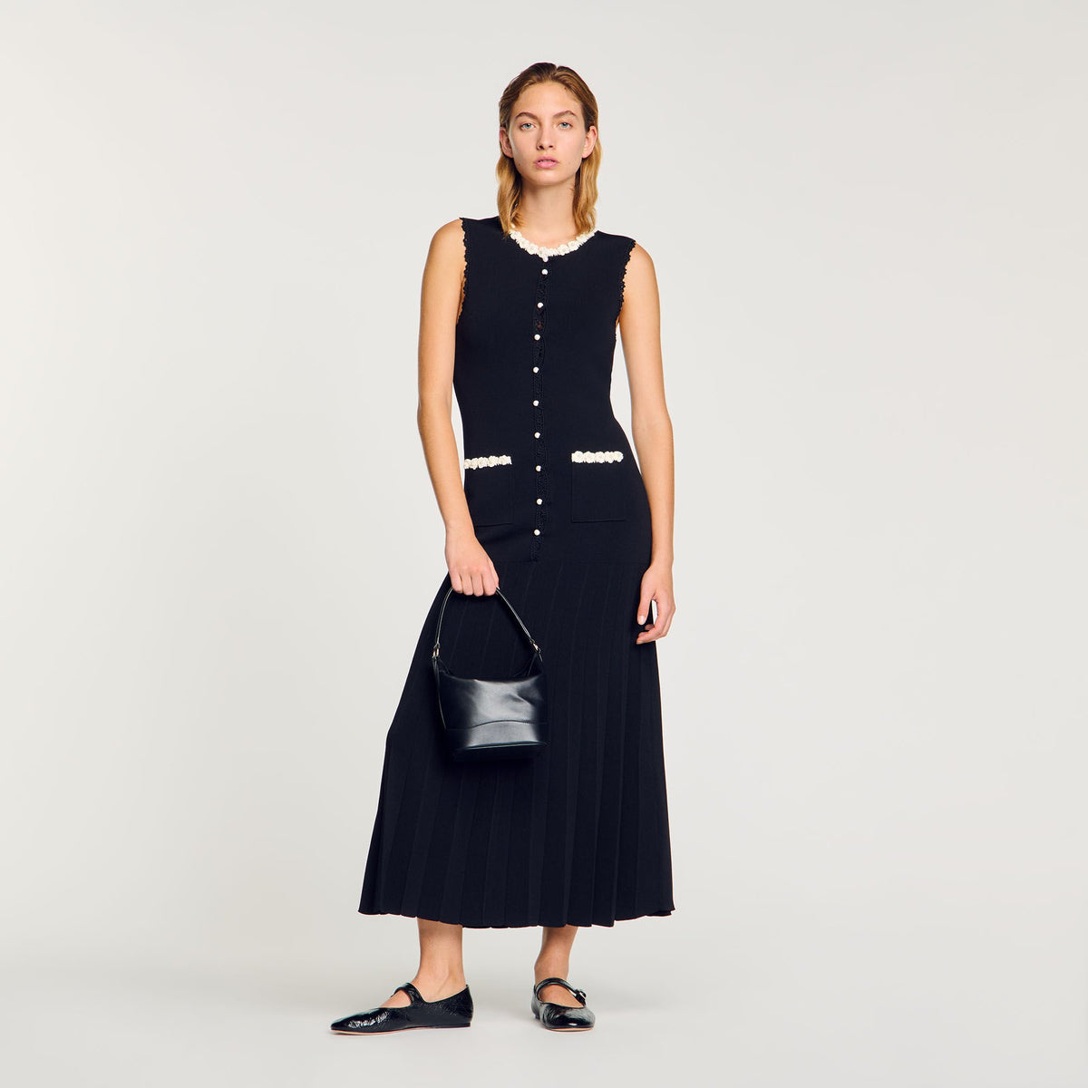 Maxi dress with crochet detailing Black Sandro Women