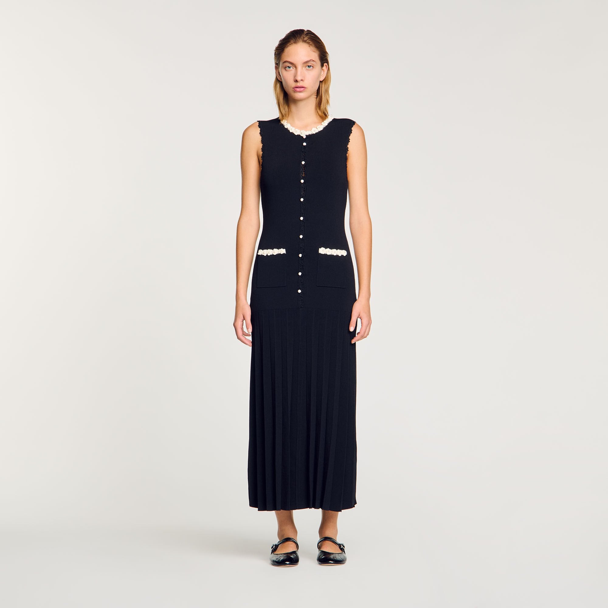 Maxi dress with crochet detailing Black Sandro Women