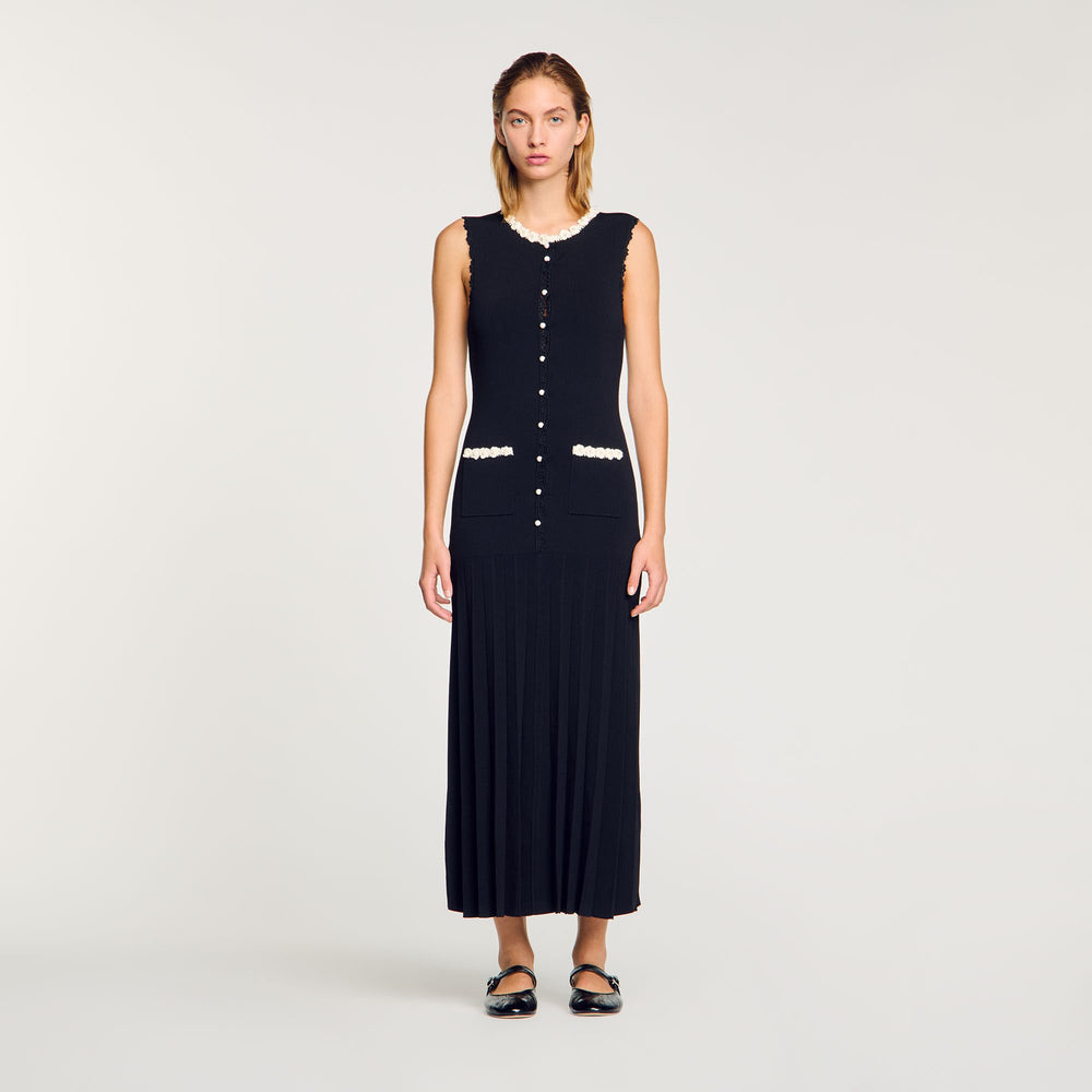 Maxi dress with crochet detailing Black Sandro Women