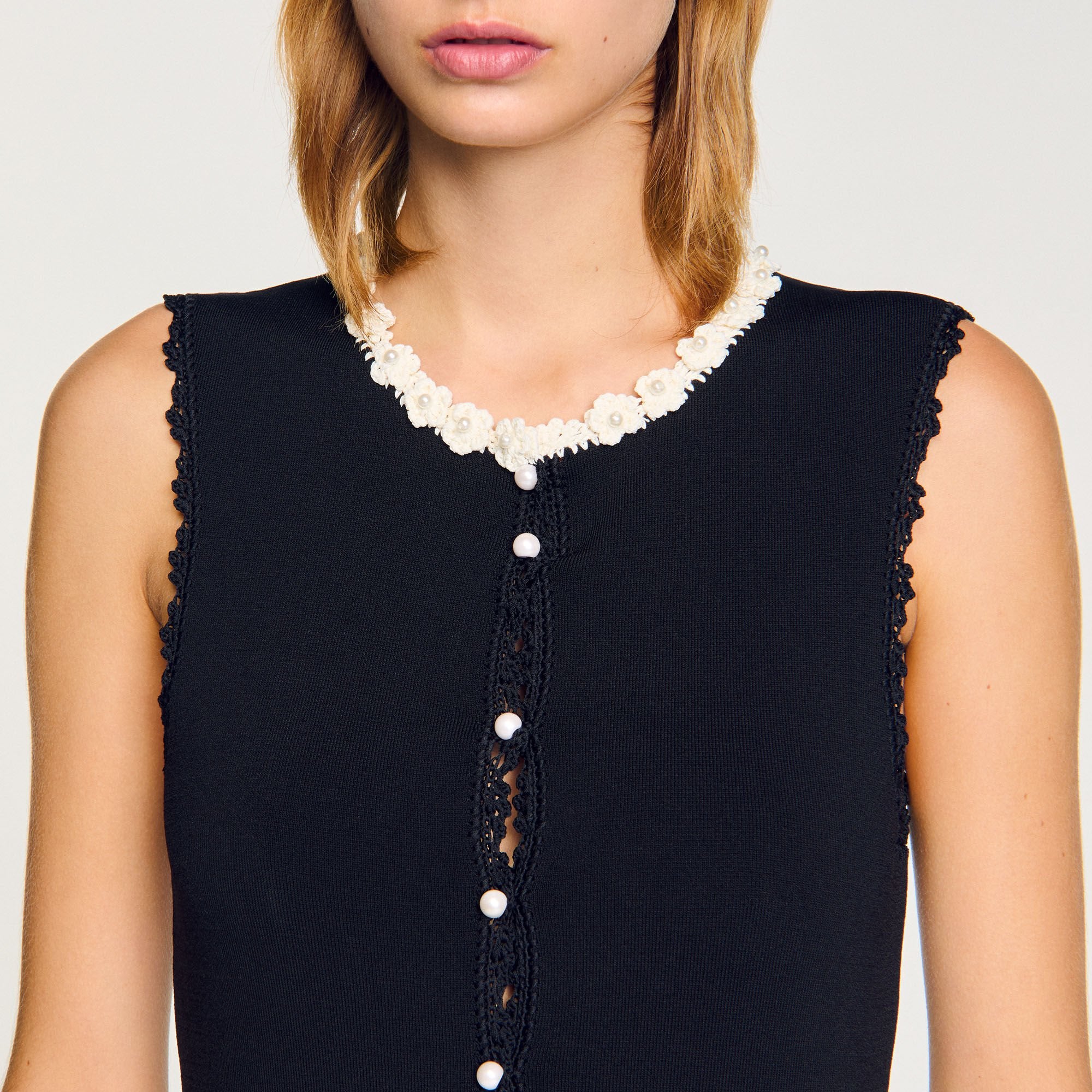 Maxi dress with crochet detailing Black Sandro Women