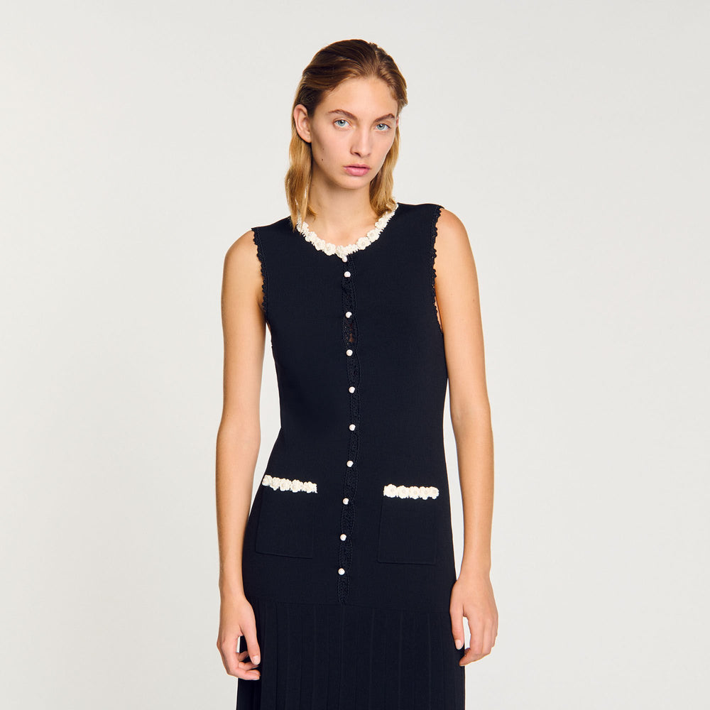 Maxi dress with crochet detailing Black Sandro Women