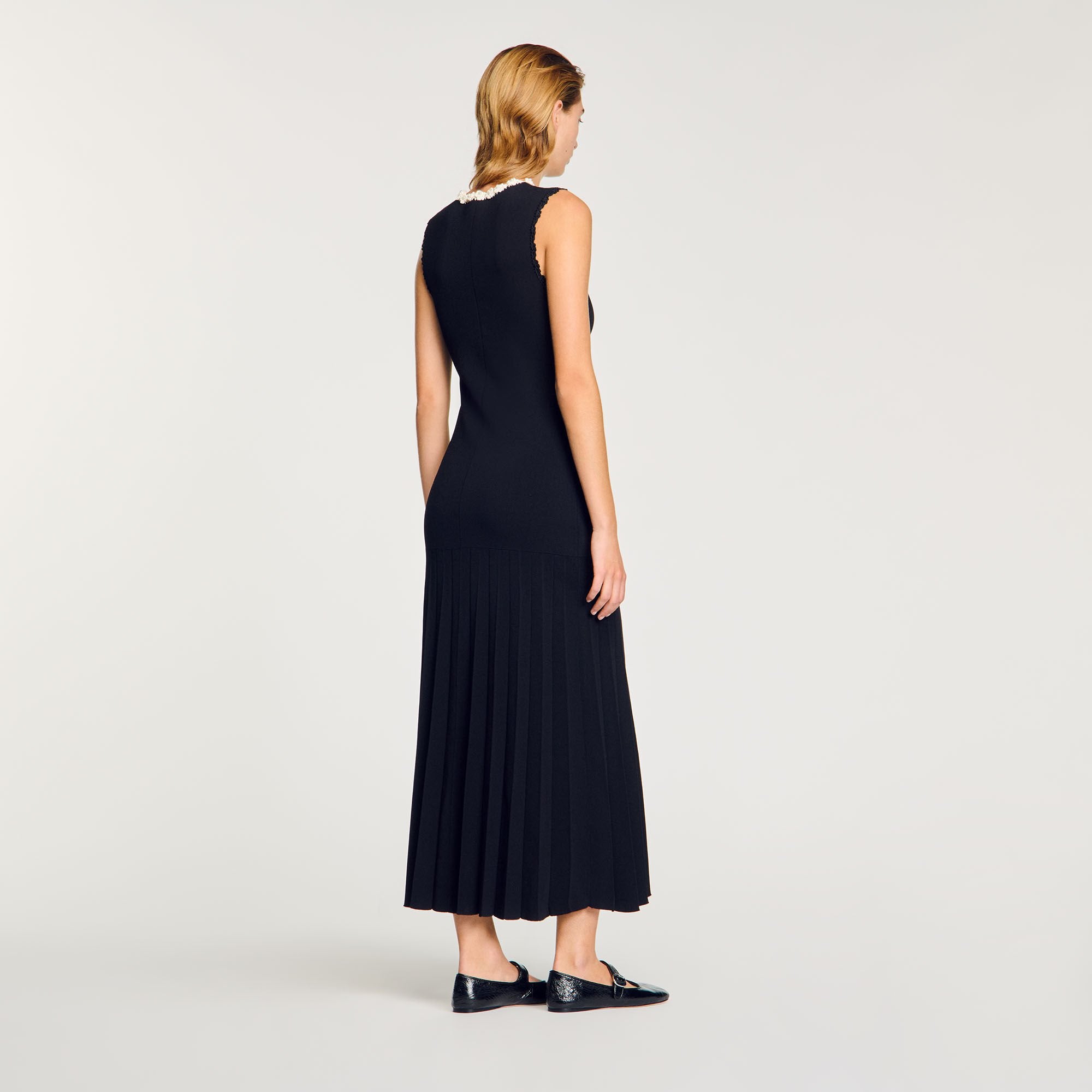 Maxi dress with crochet detailing Black Sandro Women