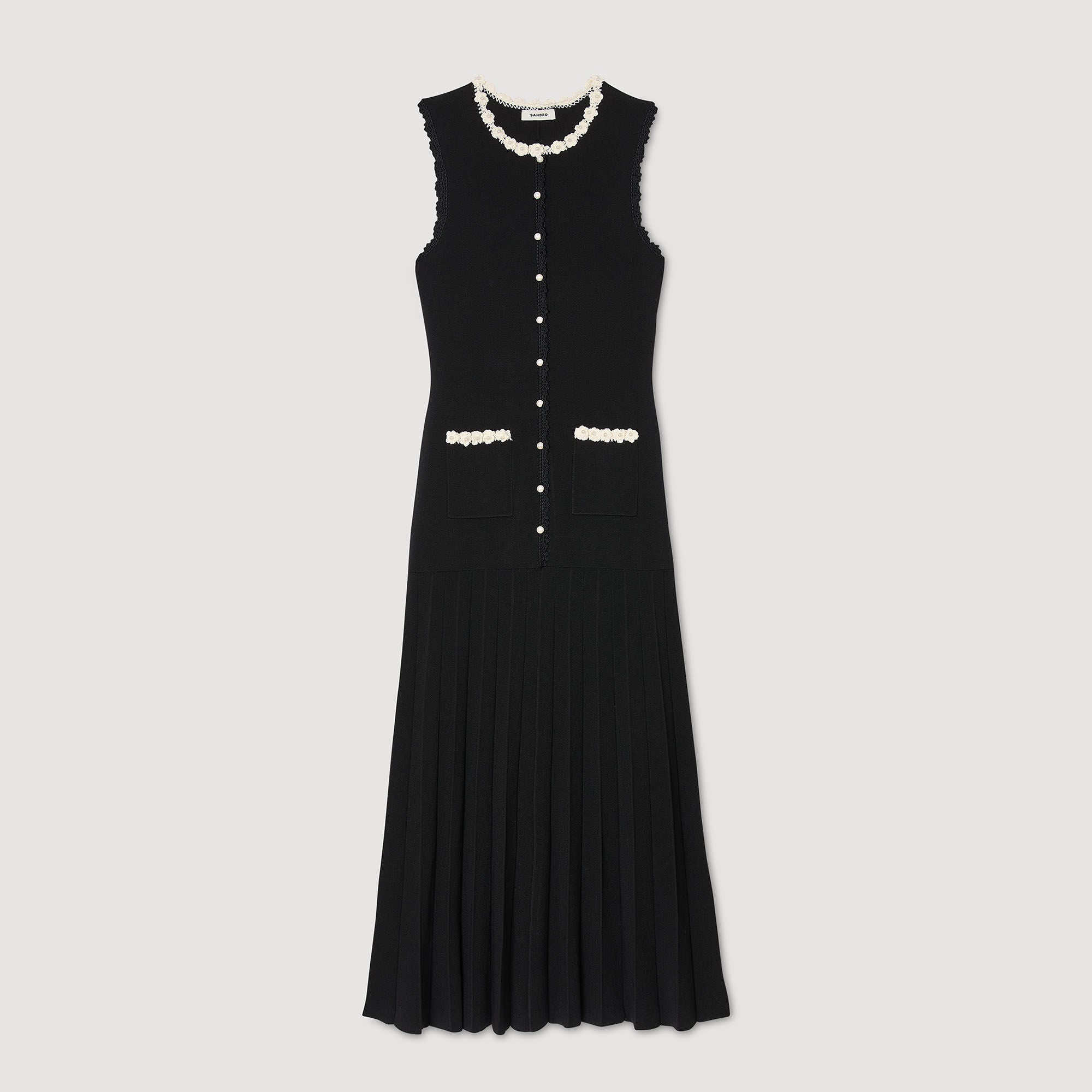 Maxi dress with crochet detailing Black Sandro Women