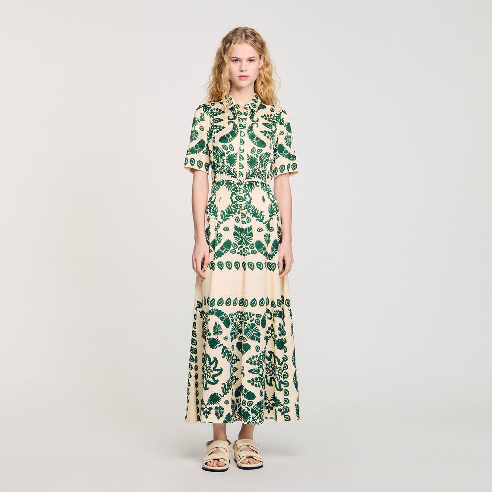 Floral print maxi dress Ecru / Green Sandro Women