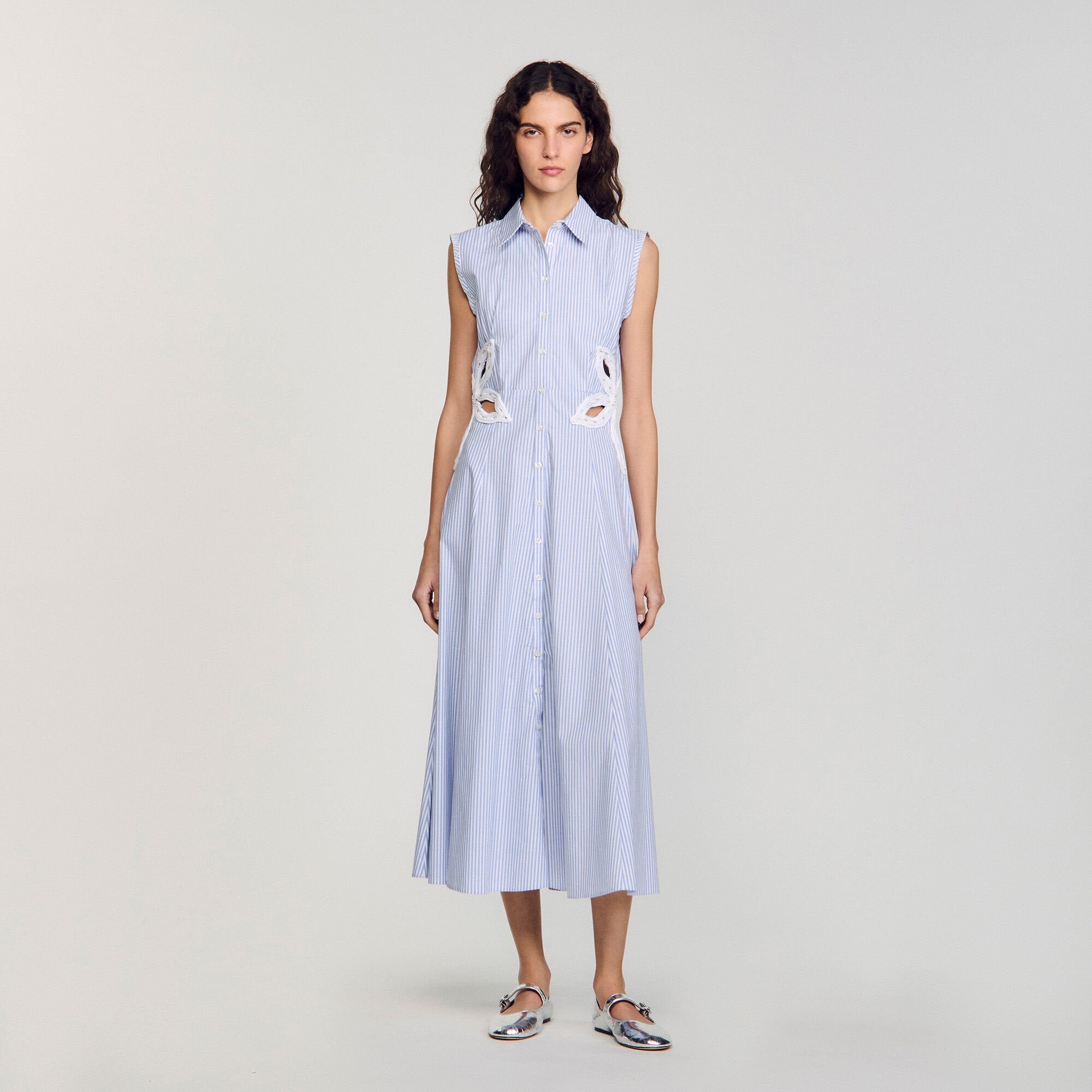 Striped embroidered maxi dress Sky Blue Sandro Women