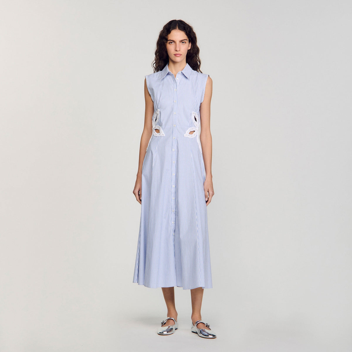 Striped embroidered maxi dress Sky Blue Sandro Women