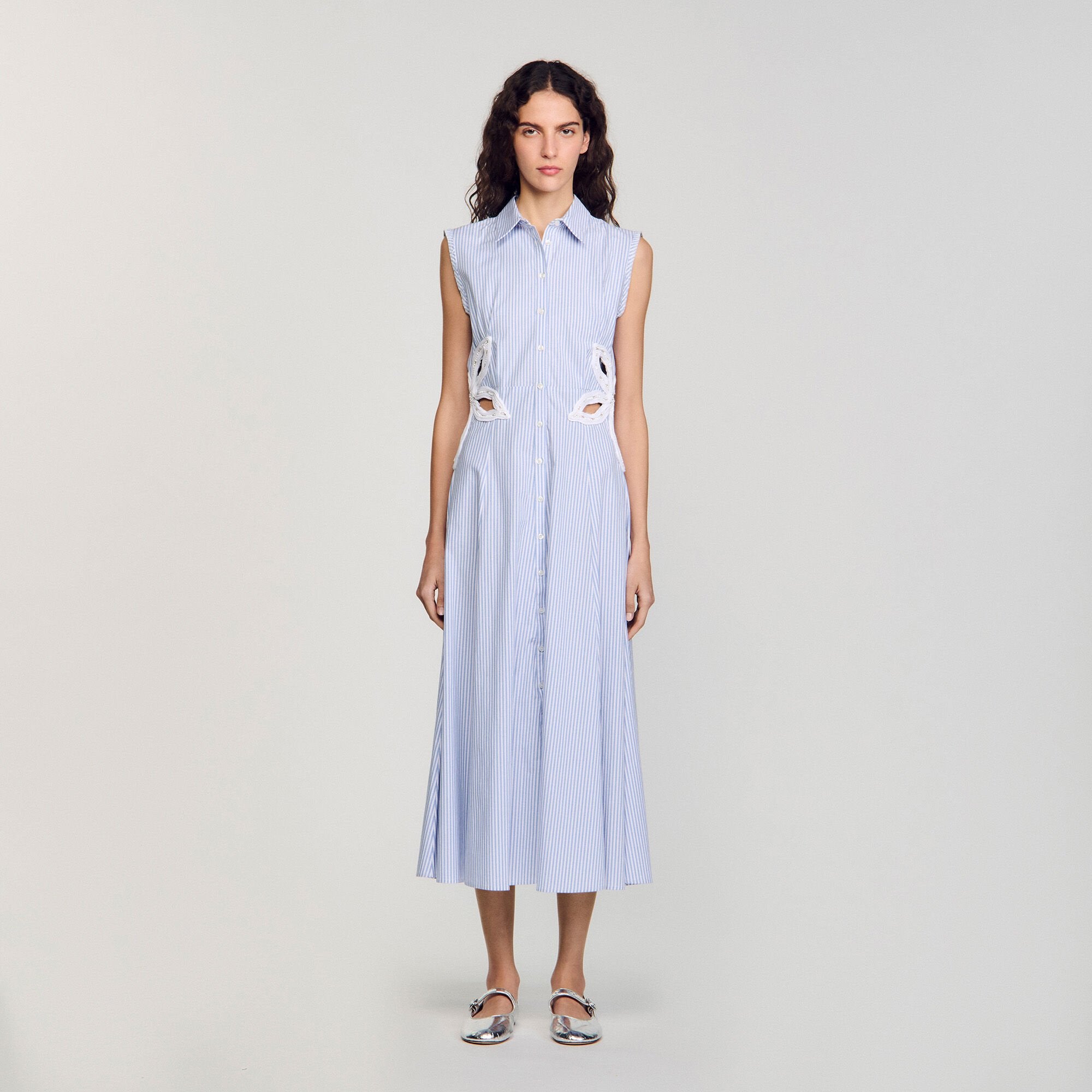 Striped embroidered maxi dress Sky Blue Sandro Women