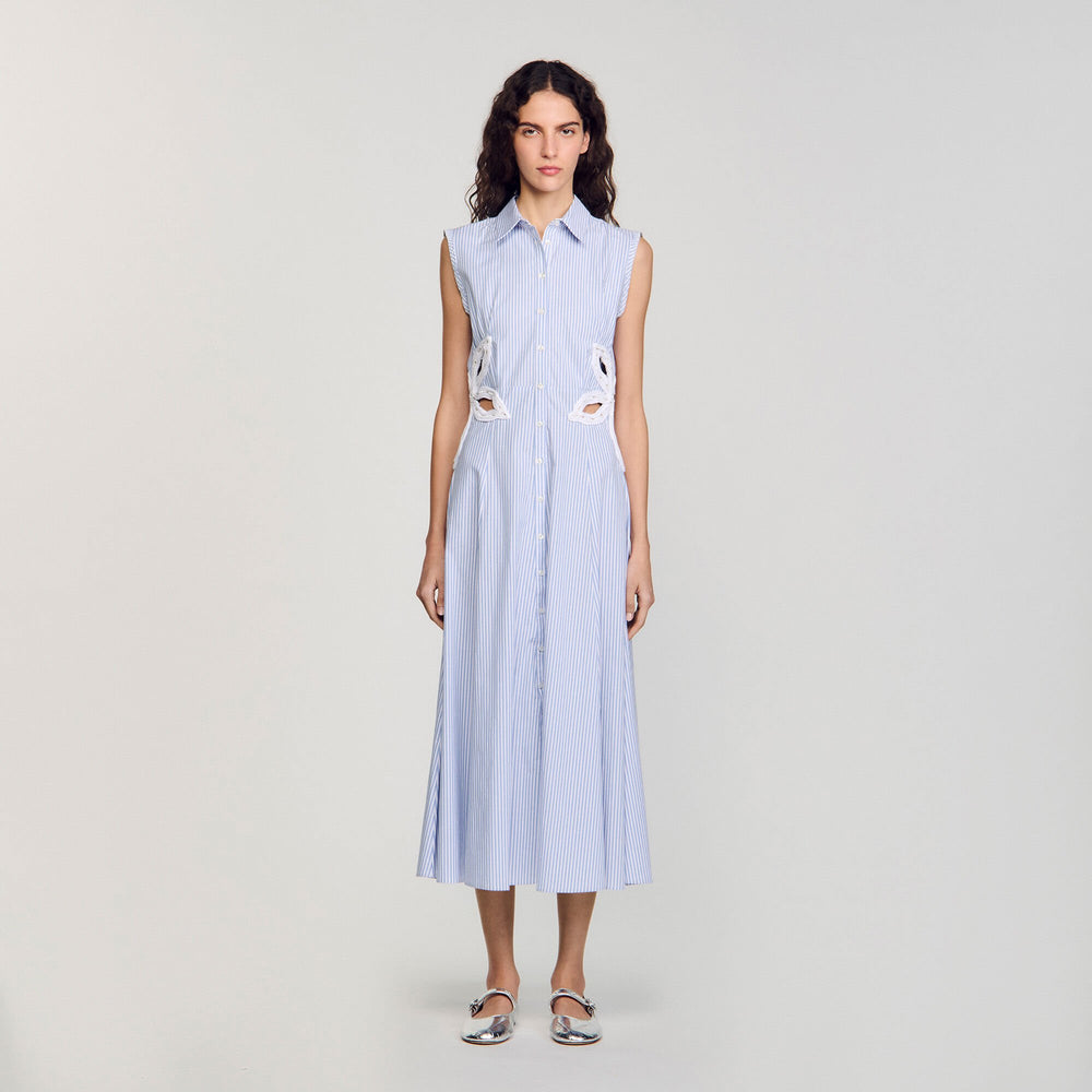 Striped embroidered maxi dress Sky Blue Sandro Women