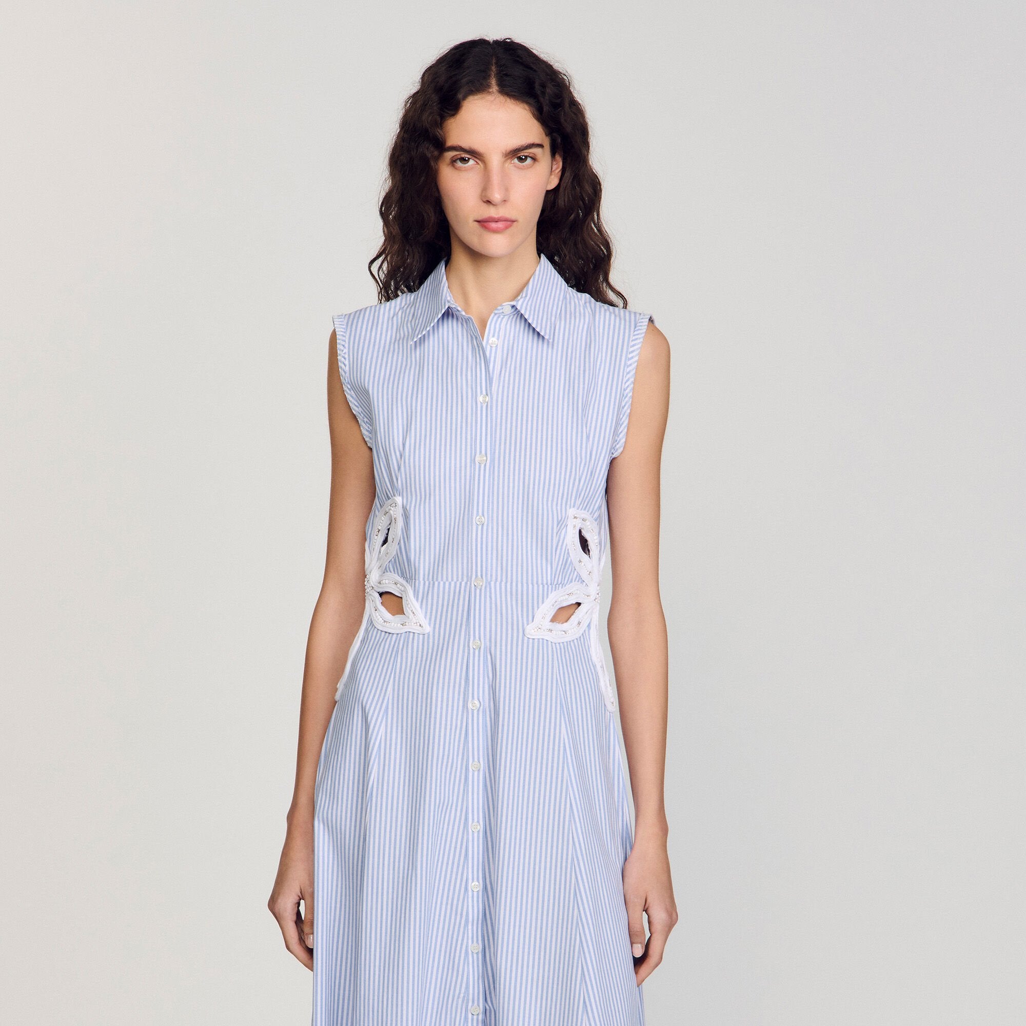 Striped embroidered maxi dress Sky Blue Sandro Women