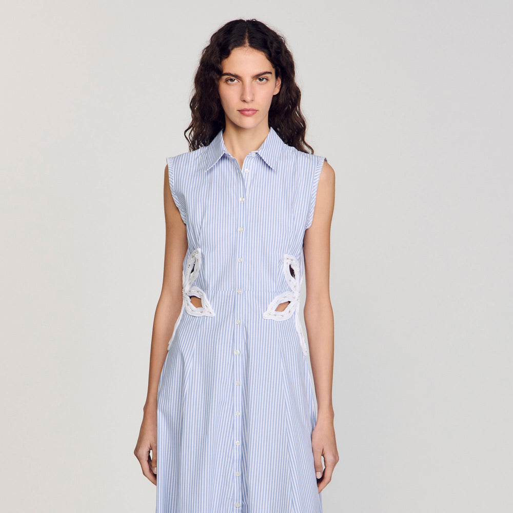 Striped embroidered maxi dress Sky Blue Sandro Women