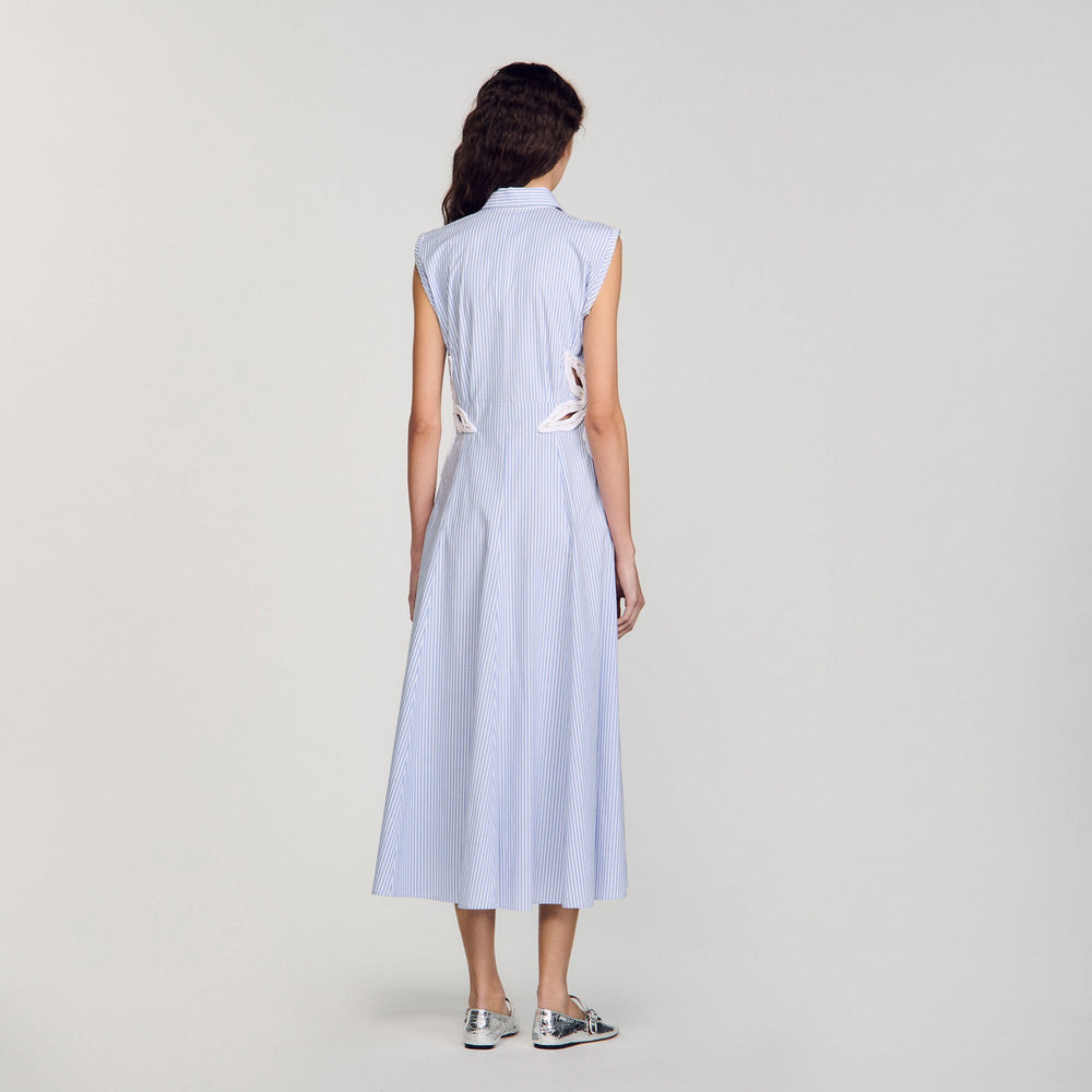 Striped embroidered maxi dress Sky Blue Sandro Women