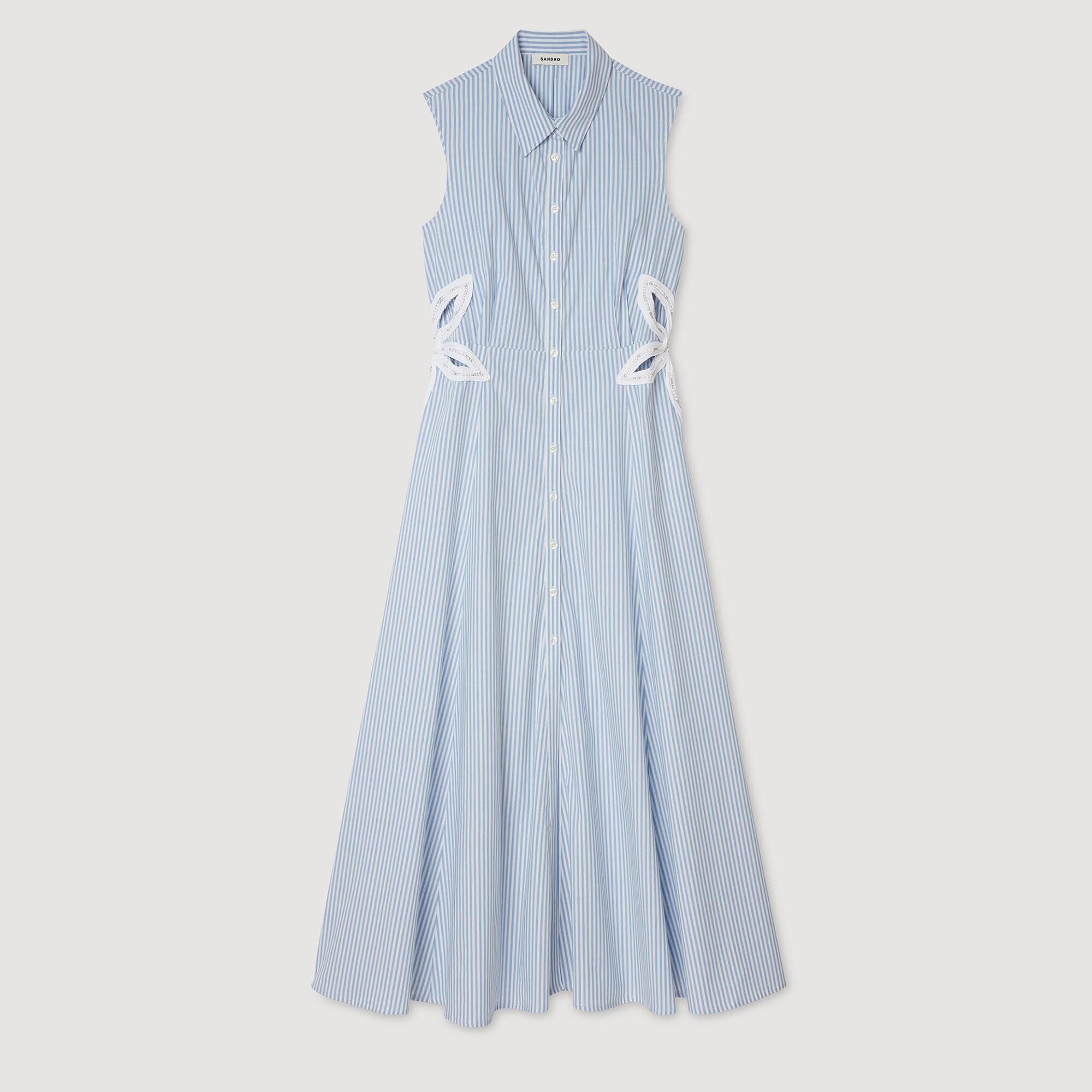 Striped embroidered maxi dress Sky Blue Sandro Women