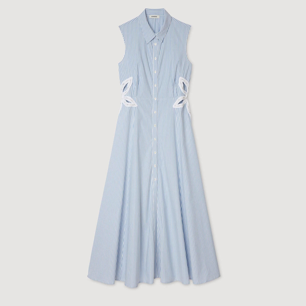 Striped embroidered maxi dress Sky Blue Sandro Women