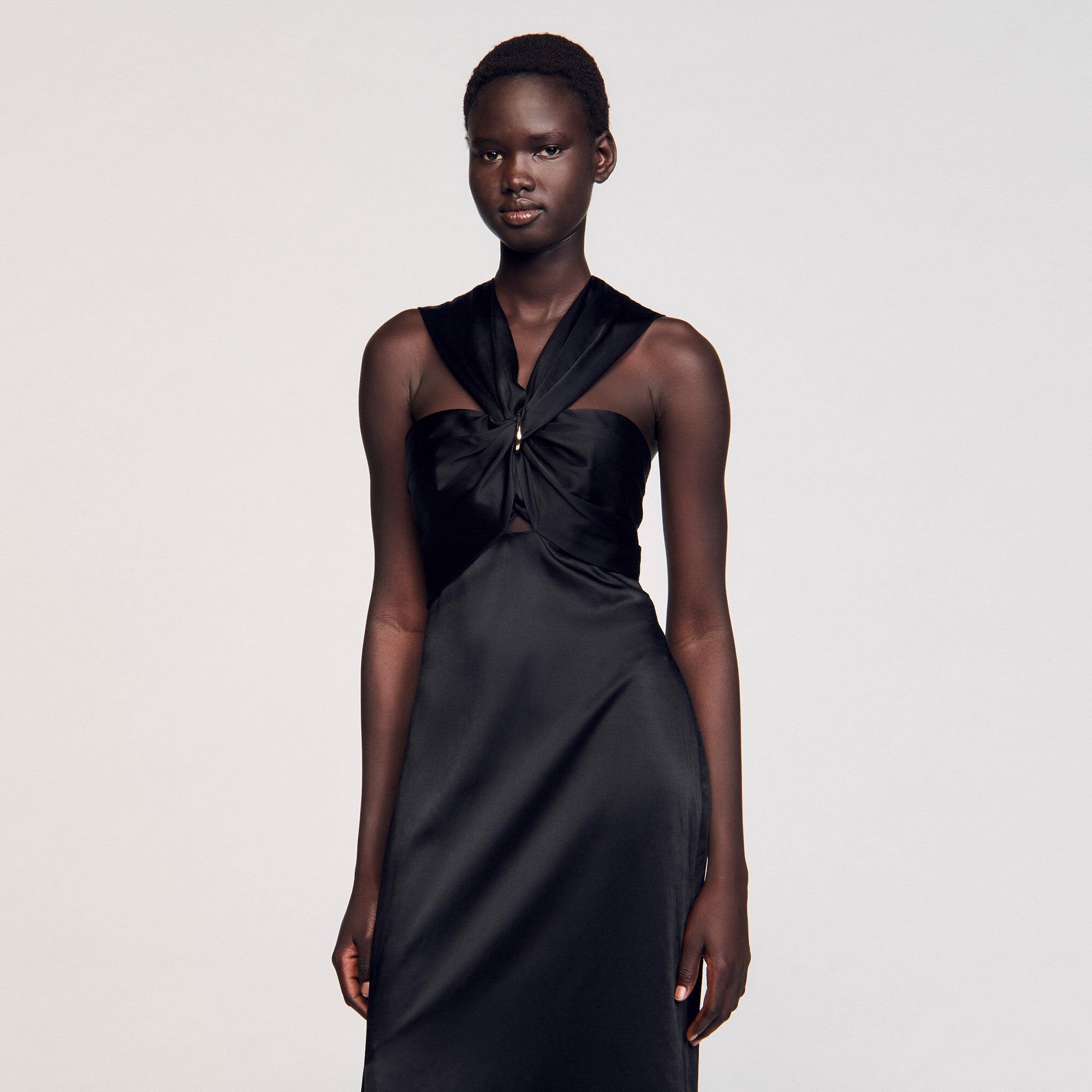 Slit satin-effect maxi dress Black Sandro Women