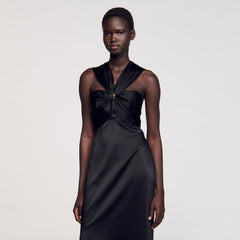 Slit satin-effect maxi dress Black Sandro Women