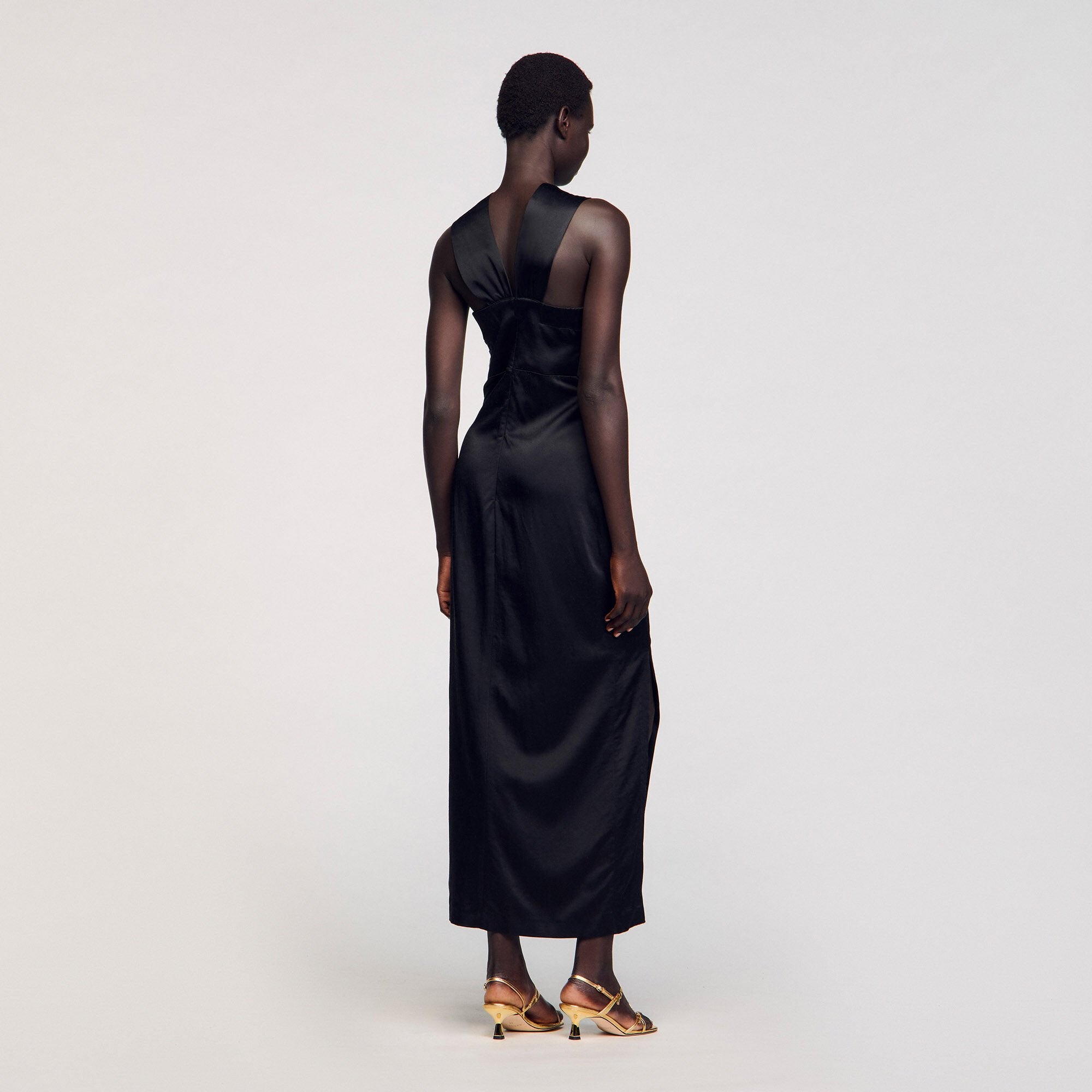 Slit satin-effect maxi dress Black Sandro Women