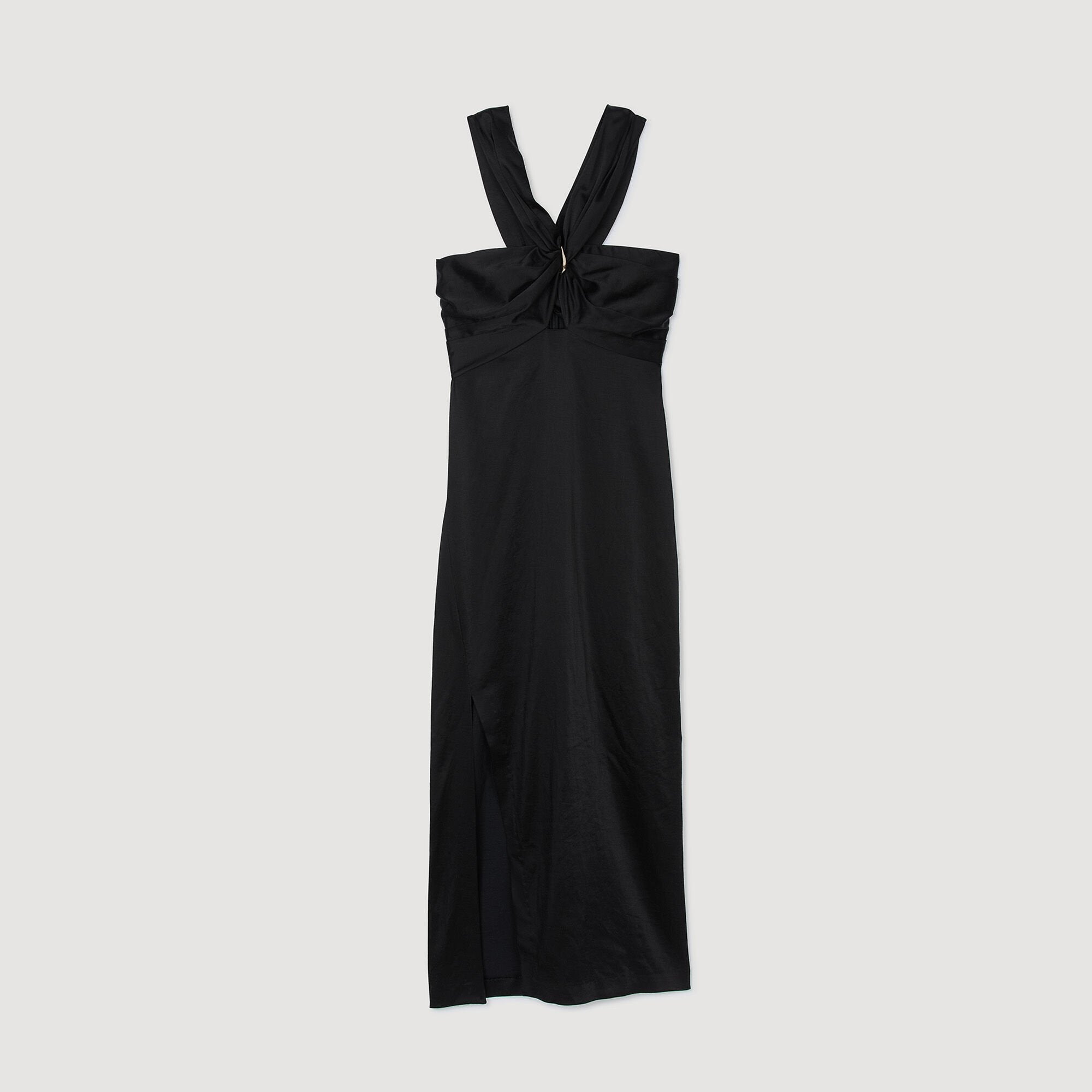 Slit satin-effect maxi dress Black Sandro Women