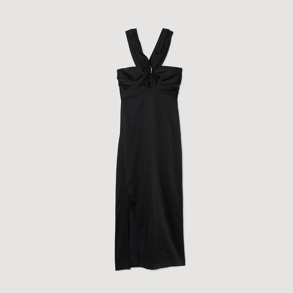 Slit satin-effect maxi dress Black Sandro Women