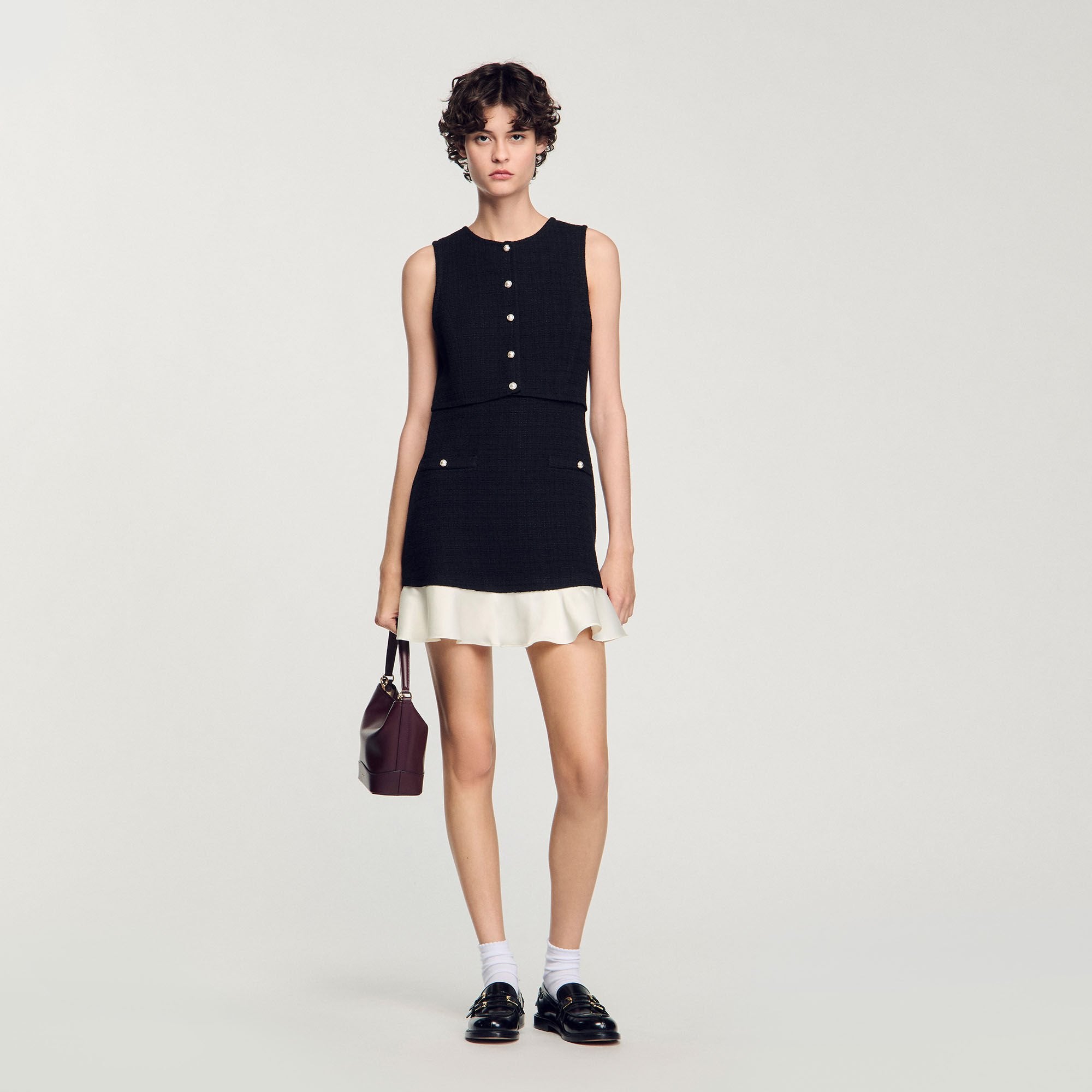 Two-tone tweed mini dress Black Sandro Women