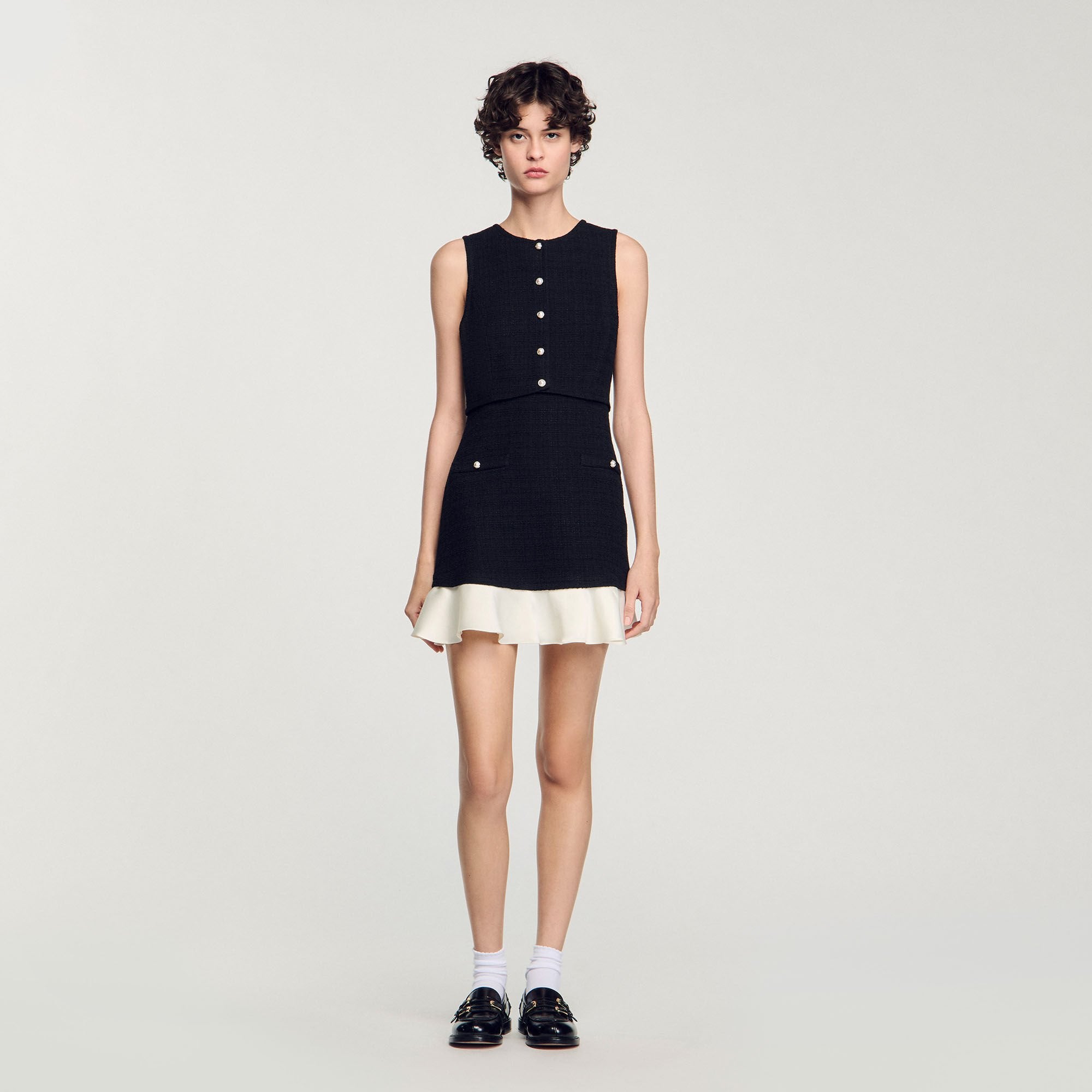 Two-tone tweed mini dress Black Sandro Women