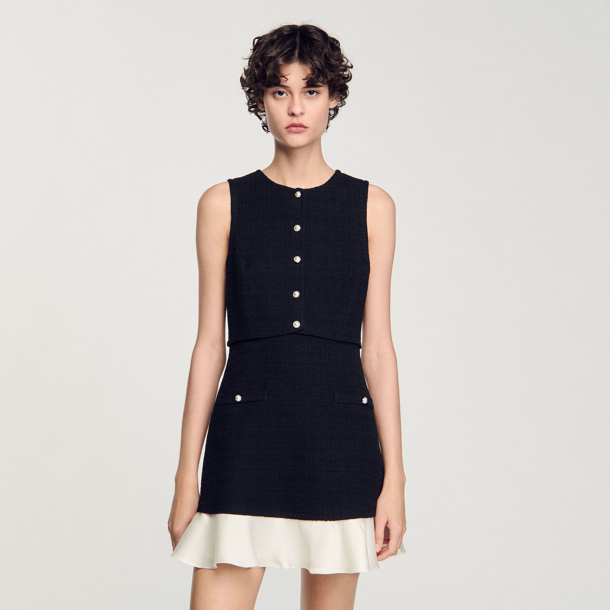 Two-tone tweed mini dress Black Sandro Women