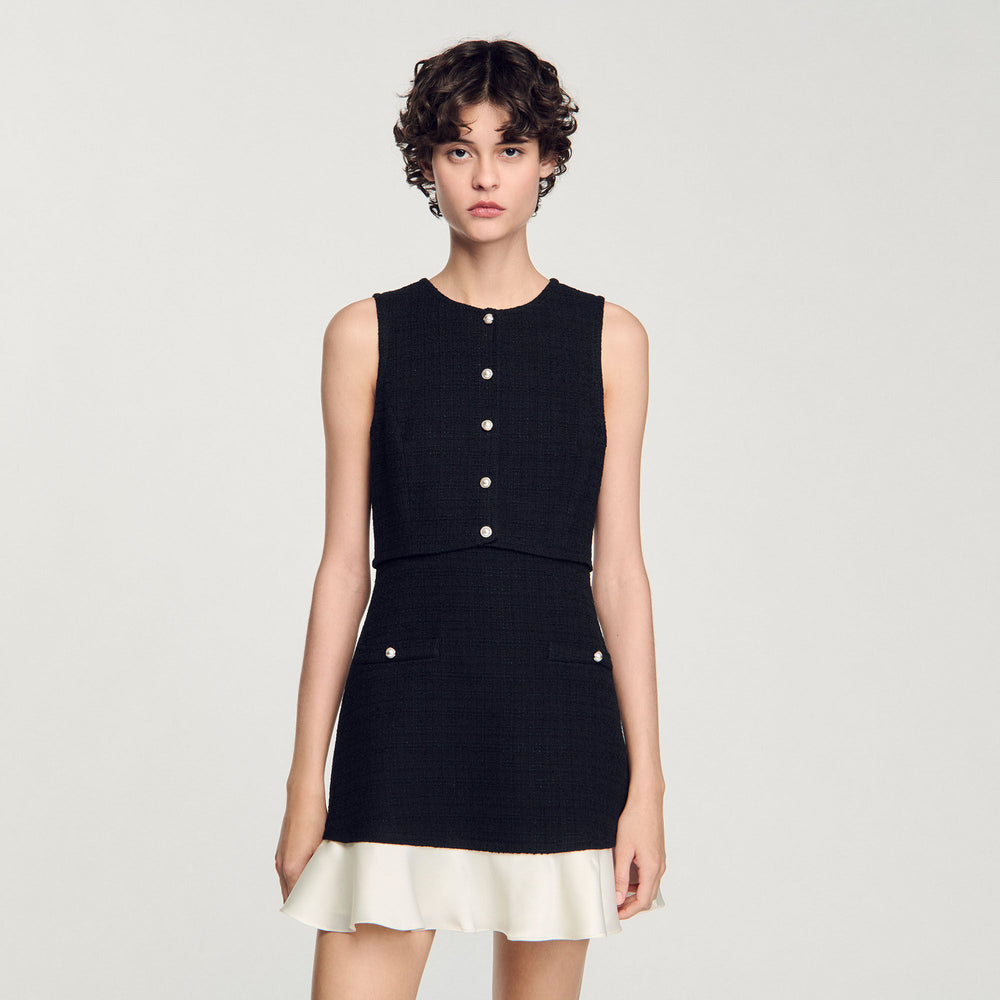 Two-tone tweed mini dress Black Sandro Women