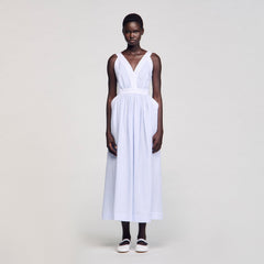 Maxi striped dress Ciel / Blanc Sandro Women