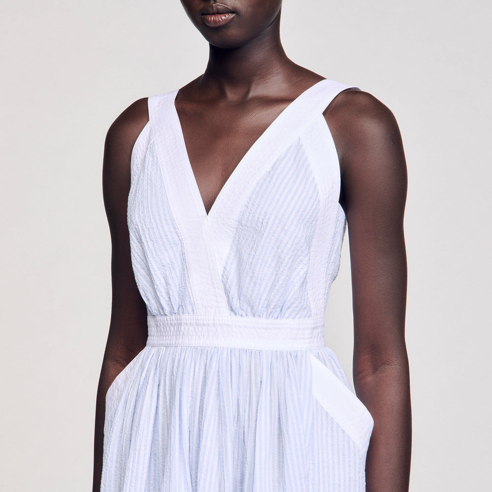 Maxi striped dress Ciel / Blanc Sandro Women