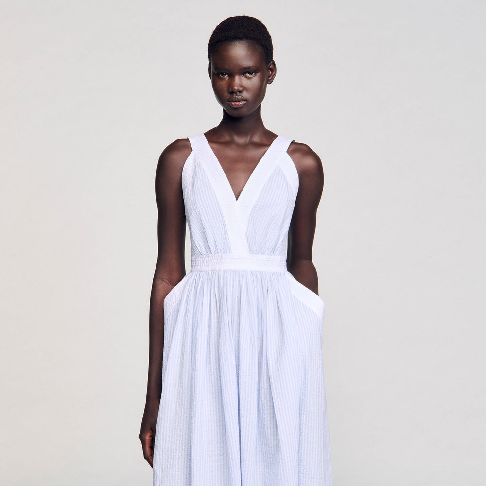 Maxi striped dress Ciel / Blanc Sandro Women