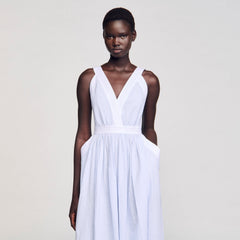 Maxi striped dress Ciel / Blanc Sandro Women