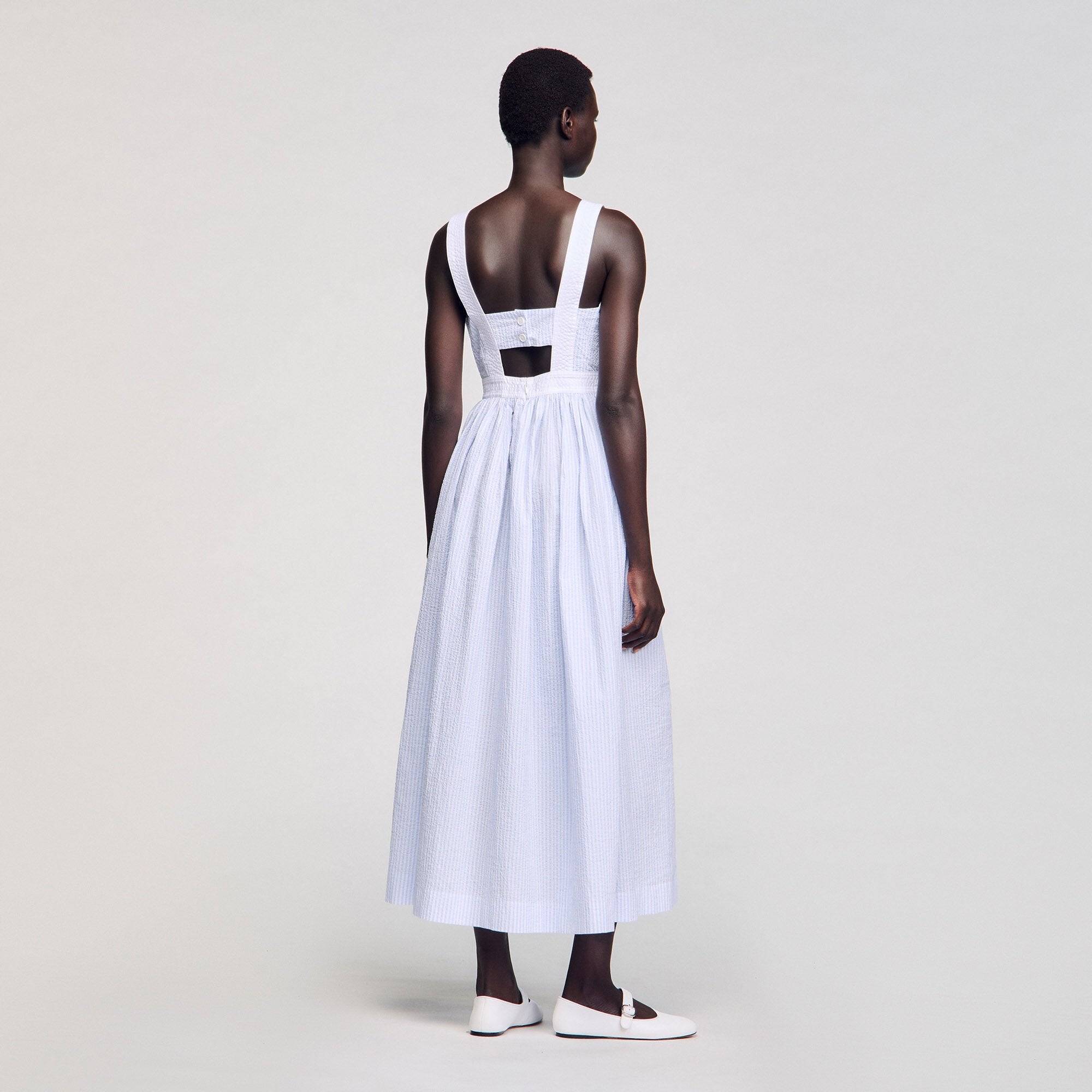 Maxi striped dress Ciel / Blanc Sandro Women