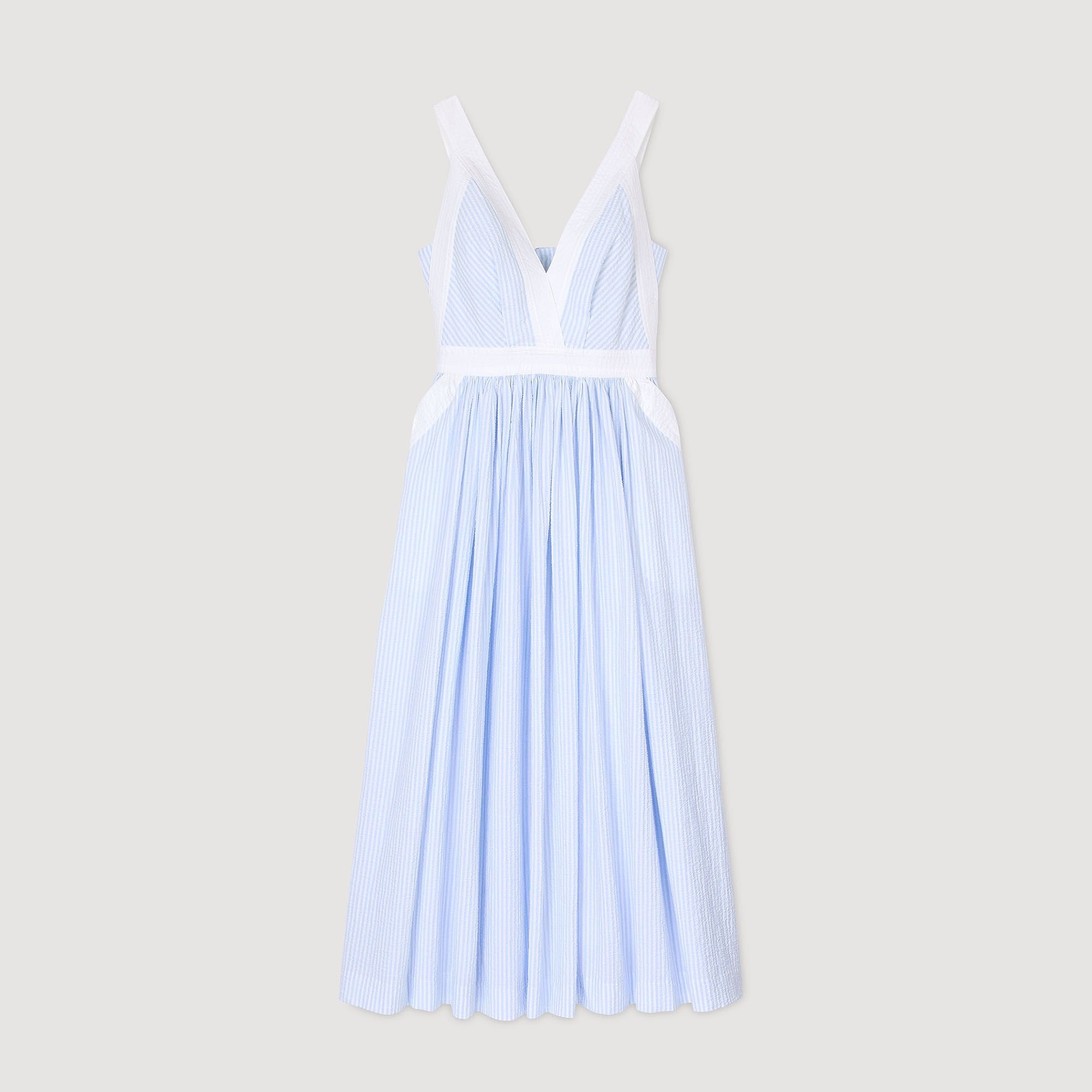 Maxi striped dress Ciel / Blanc Sandro Women