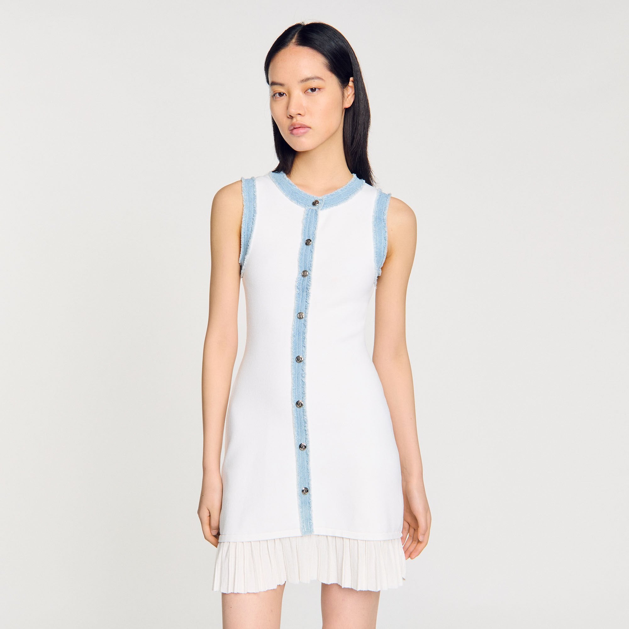 Mini knit dress with ruffles Ecru Sandro Women