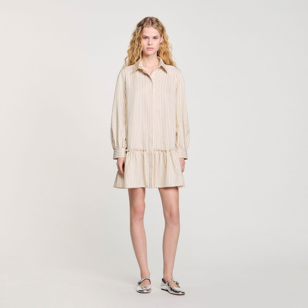 Rhinestone striped shirt dress Khaki / Pink Sandro Women