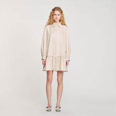 Rhinestone striped shirt dress Khaki / Pink Sandro Women