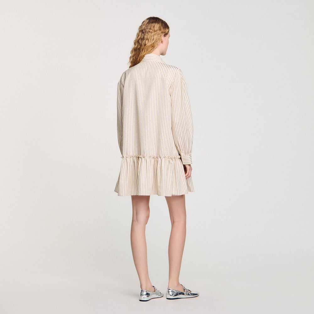 Rhinestone striped shirt dress Khaki / Pink Sandro Women