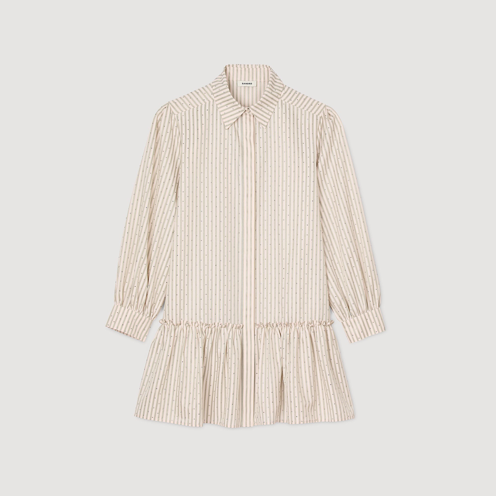 Rhinestone striped shirt dress Khaki / Pink Sandro Women