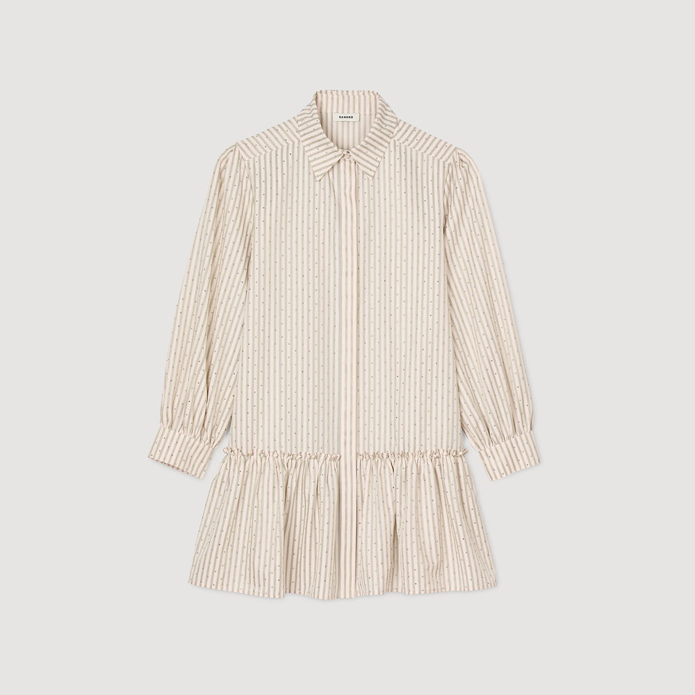 Rhinestone striped shirt dress Khaki / Pink Sandro Women