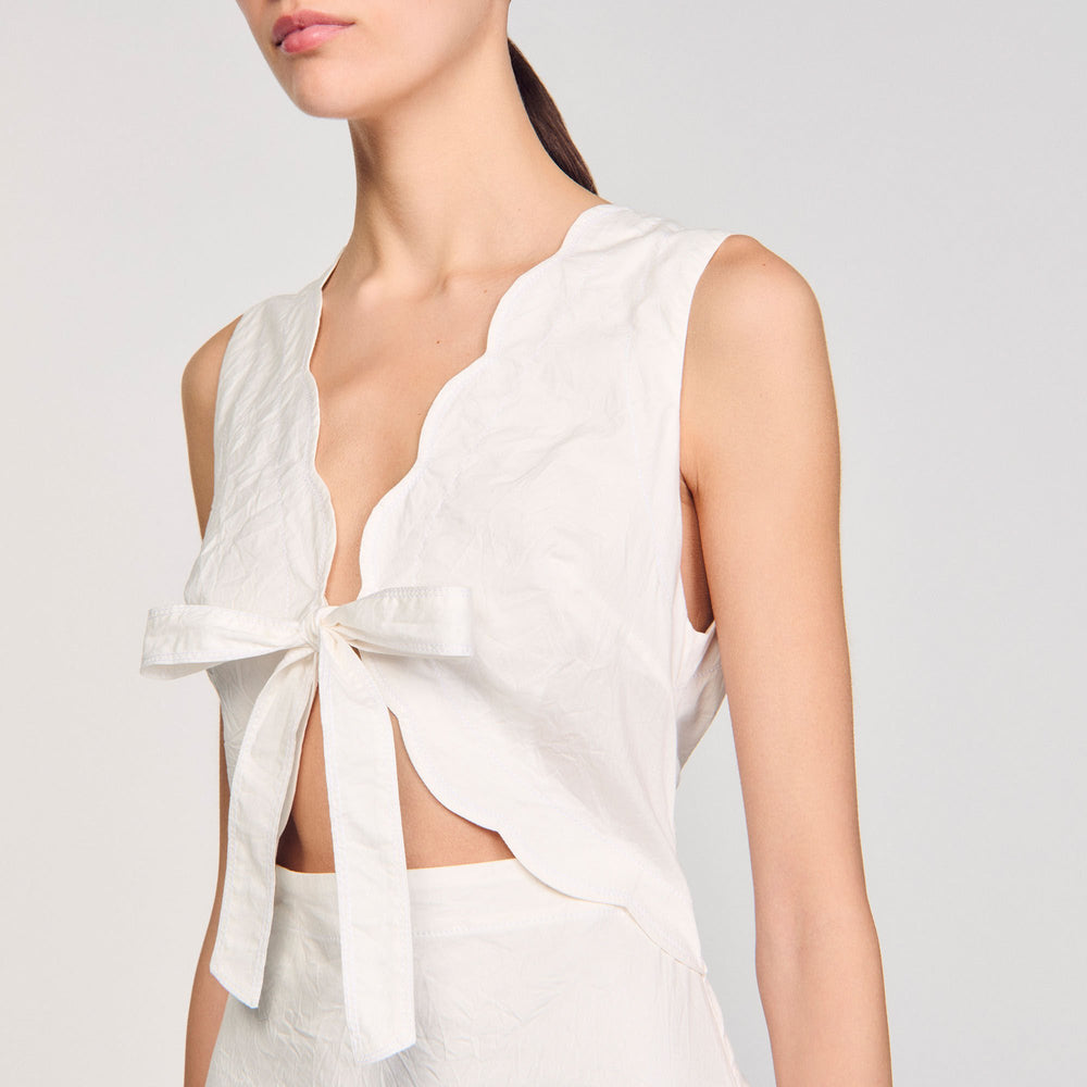 Crinkled maxi dress with bow Ecru Sandro Women