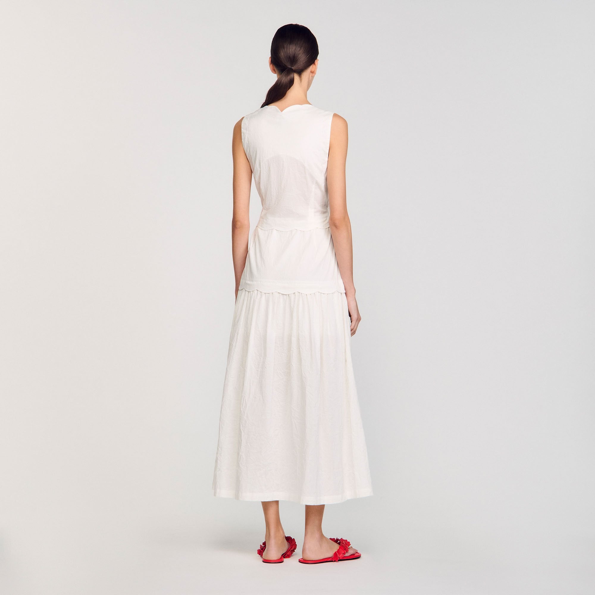 Crinkled maxi dress with bow Ecru Sandro Women