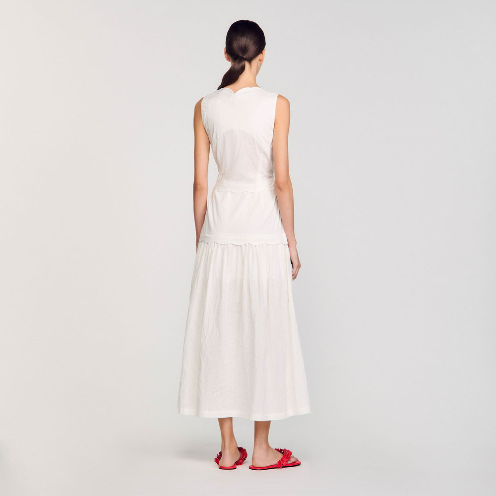 Crinkled maxi dress with bow Ecru Sandro Women